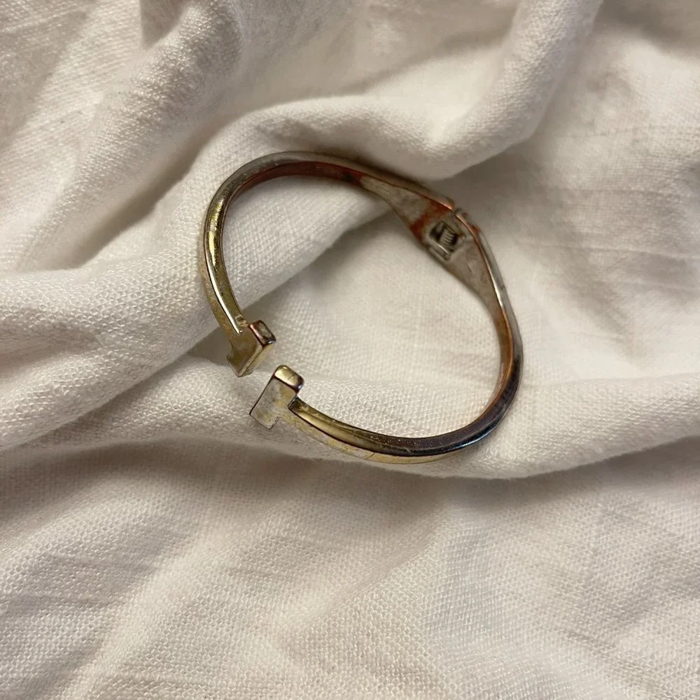 Gold Toned Double T Open Cuff Bracelet